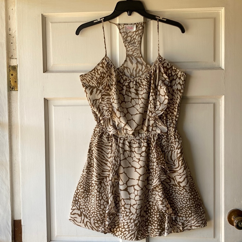 - Parker Silk Brown Cream Animal Print Racerback Mini Dress Size S